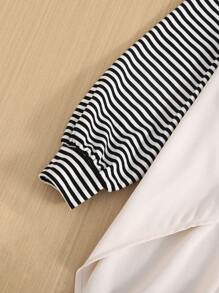 SHEIN 2pcs Tween Girl Knit Asymmetrical Patchwork Top And Pleated Skirt Set