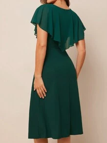 Amorya Vestido verde de largo medio con volantes en el dobladillo para dama - Verde Oscuro - Ver 2