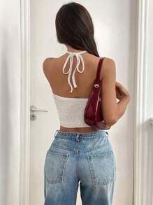 SHEIN EZwear 女式白色针织细肩带背心 - 白色 - 查看 4
