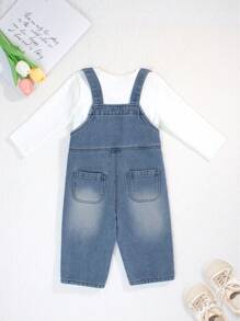 Baby Girl Cute Casual  Versatile Simple Denim Overall Pants - Blue - View 2