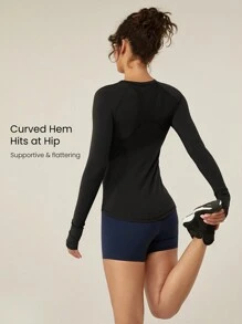 GLOWMODE Lightweight Quick-Dry Breathable Train Hard Mesh Panel Long Sleeve Tee Gym Workout Daily - Black - View 5