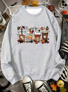 SHEIN LUNE Dames Plus-Size Hoodie Meisje Halloween Print Drop Shoulder Sweatshirt