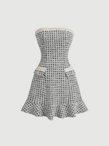 SHEIN MOD 无肩带 A 字形迷你连衣裙、婚礼/新娘送礼会礼服、音乐会礼服 - 黑色 - 查看 1