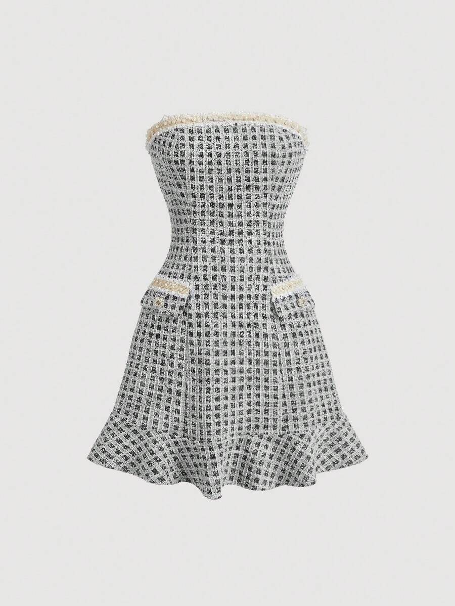 SHEIN MOD 无肩带 A 字形迷你连衣裙、婚礼/新娘送礼会礼服、音乐会礼服 - 黑色 - 查看 1