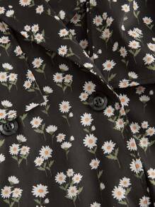 SHEIN EZwear Women's V-Neck Waisted Tie-Up Floral Patterned Casual Trench Coat