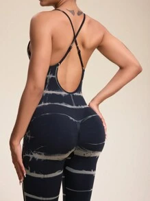 Easithlete Bộ đồ liền thân không tay hở lưng in họa tiết Tie-Dye, Bộ đồ liền thân thể thao liền mạch mùa hè, Bộ đồ liền thân thể thao liền mạch mùa hè - Nhiều màu - Xem 3