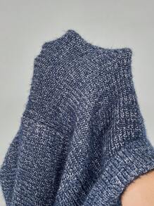 SHEIN LUNE Große Größen Damen V-Ausschnitt Drop Shoulder Locker Lässig Pullover Pullover für Herbst und Winter Strickpullover Herbst - Blau - Übersicht 7