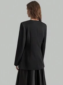 Ontre Áo khoác Blazer dáng ôm cổ chữ V màu đen thanh lịch mùa xuân mới 2025 cho nữ - màu đen - Xem 2