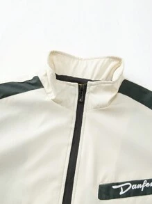 Manfinity EMRG Men's Casual Letter Print Rave Long Sleeve Jacket, Spring And Autumn Going Out Color Block Lightweight Jacket, For Friends, Husband, Boyfriend Gifts, For Fall