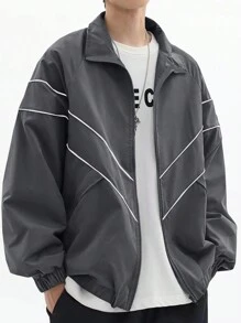 Manfinity Men's Front Zipper Long Sleeve Casual Jacket, For Tennis