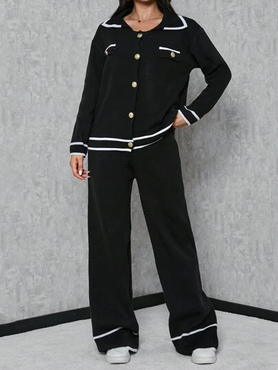 SHEIN Tall Women's Color Block Rolled Edge Sweater Two Piece Set