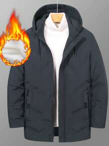 Manfinity Homme Men's Hooded Solid Color Drawstring Casual Padded Coat, Winter - Grey - View 7