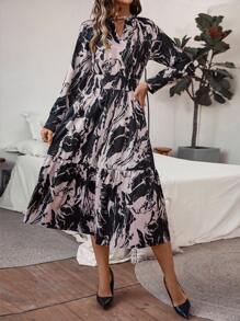SHEIN Clasi 1 Stück langes Kleid mit ganzflächigem Muster und Rüschensaum - Verschiedenfarbig - Übersicht 5