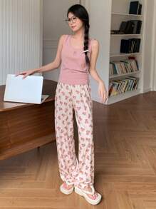 DAZY Bear Print Cami & Pants Pajama Set - Pink - View 5