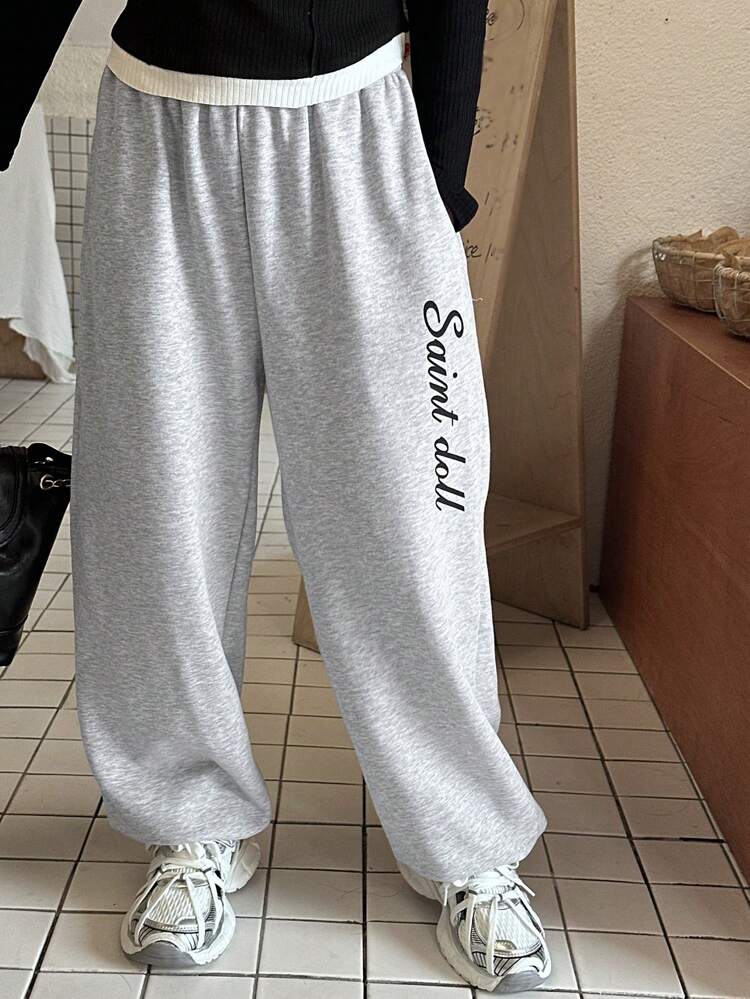 Tween Girl Letter Print Fleece Sweatpants, Fall