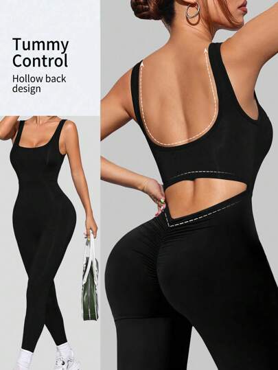 Easithlete Women's Solid Color Cutout Waist Jumpsuit