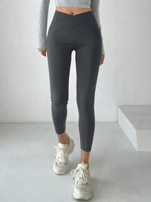 DAZY 女士纯色修身打底裤，日常休闲穿着 - 深灰色 - 查看 5