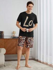 Men's Crew Neck Short Sleeve Letter Print Casual T-Shirt And Shorts Loungewear Set - Multicolor - View 8