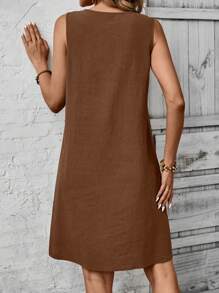 EMERY ROSE Váy không tay xếp ly họa tiết hoa giản dị dành cho nữ, mùa hè - màu nâu - Xem 2