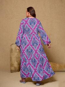 Plus Size Purple Casual Printed Dress For Women - Purple - View 2