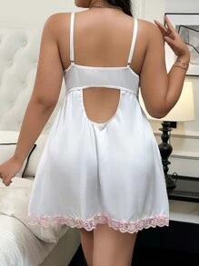 Áo ngủ hai dây thêu họa tiết bướm xẻ tà cỡ lớn cho nữ - trắng - Xem 2