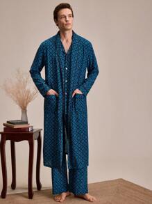 EverLounge Men's Full Print Long Sleeve Drawstring Bathrobe - Multicolor - View 6