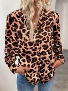 SHEIN LUNE Áo cánh tay dài rộng rãi họa tiết da báo mùa xuân và mùa hè cho nữ - Nhiều màu - Xem 3