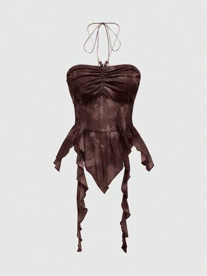 Fairycore Women's Paisley Print Halter Neck Asymmetrical Hem Tank Top