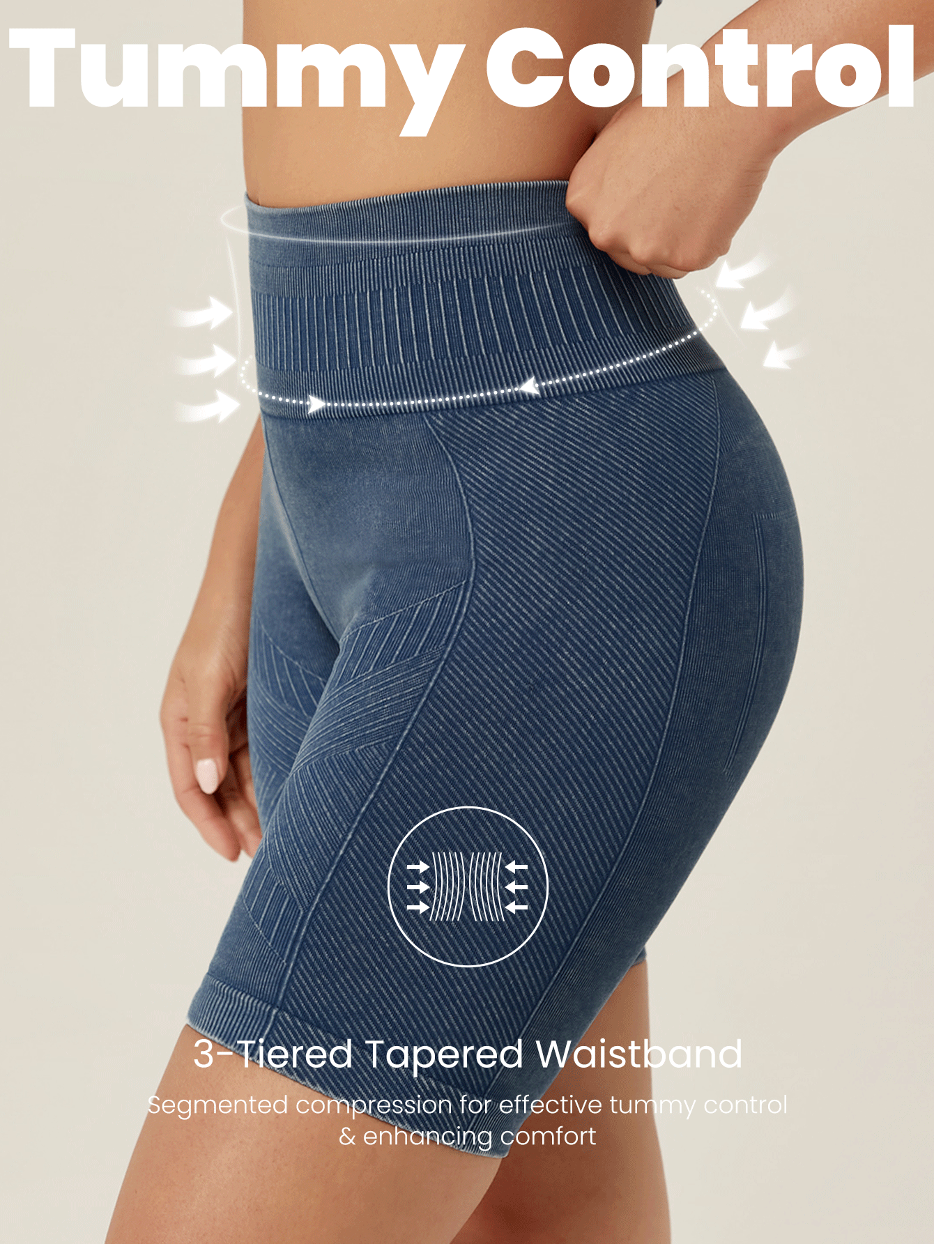 GLOWMODE 7'' Seamless Soft Comfy Tummy Control Shorts Low Impact Yoga Pilates Daily - Blue - View 3