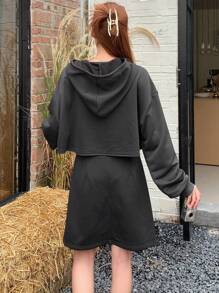 FRIFUL Women's Hooded Drawstring Long Sleeve Casual Loose Comfortable Long Dress