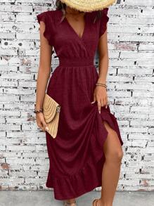 SHEIN Clasi 女士休闲简约假日束腰连衣裙 - 酒紅色 - 查看 7