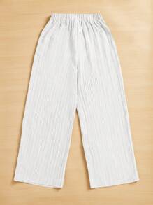 SHEIN Essnce 女士休闲简约条纹爱心印花长裤 夏季春季情人节新年女装 - 白色 - 查看 2