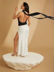 Hauture Exaggerated Sash Cowl Neck Chiffon Top