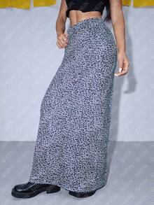 SHEIN Unity Váy Maxi thường ngày xẻ tà họa tiết da báo cho nữ - Nhiều màu - Xem 7