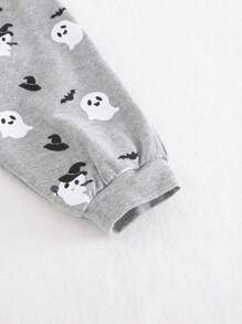 Cozy Pixies 2pcs Newborn Baby Boy Halloween Ghost Pattern Knit Soft Round Neck Romper & Footed Pants Fall Set