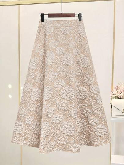 SHEIN Unity 大码拉链花卉印花 A 字裙