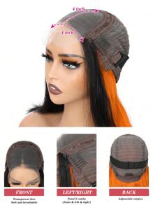 Peekaboo玩弄風短直發女士娃娃頭假髮,彩色亮點娃娃頭4x4鬆緊帶帽假髮10-14英寸人髮娃娃頭假髮 - SNatural/Orange - 查看 5