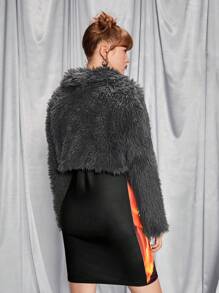 SHEIN 青年毛绒短夹克外套，适合搭配单肩包、背包、斜挎包、棒球帽、渔夫帽、贝雷帽、短靴、长靴、休闲鞋、玛丽珍鞋、太阳镜、耳机 - 灰色 - 查看 6