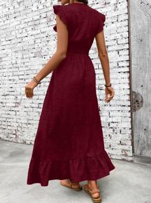 SHEIN Clasi 女士休闲简约假日束腰连衣裙 - 酒紅色 - 查看 2