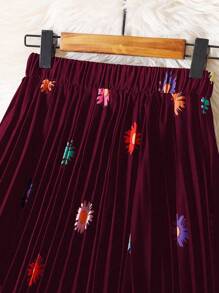 SHEIN LUNE Chân váy xếp ly in hoa toàn thân cỡ lớn, thường ngày ngày lễ - Màu Đỏ Sâu - Xem 6