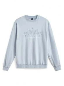 NEON BLANC Sweatshirt Pullover Pria 100% Katun Rajut dengan Aplikasi Bintang, Bahu Longgar, Kerah Bulat, Cocok untuk Musim Semi dan Gugur, untuk Musim Gugur dan Musim Dingin - Dusty Blue - View 5