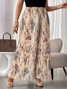 Celure Plus Size All-Over Print Casual Loose Pants, Daily Wear - Apricot - View 5