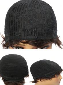 Extra Short Curly Wave Bangs Wig Short Human Hair Wigs Dark Brown Cheap Stylish Wigs Hair Replacement Wig For Women Brown Color - S4 - View 7