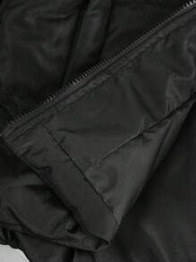 青少年女孩休闲收腰中长款 A 字形夹克，带毛领，适合青少年/年轻女孩，冬季 - 黑色 - 查看 5