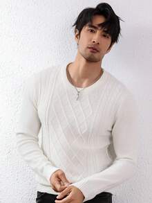 Manfinity Homme Men Solid Cable Knit Sweater - White - View 7