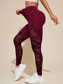 Leggings deportivos de mujer con estampado simple para el Año Nuevo Chino - Burdeos - Ver 5