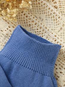 SHEIN 男婴圆领纯色拼接毛衣和裤子休闲装 - 藍色 - 查看 6