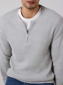 Manfinity Homme Men's Solid Color Simple Daily Long Sleeve Sweater - Light Grey - View 7