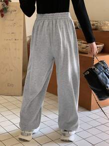 DAZY Tween Girl Letter Print Fleece Sweatpants, Fall Outfit - Grey - View 2