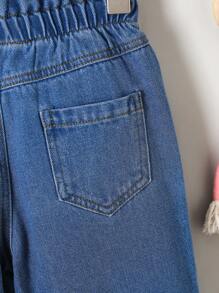 SHEIN Young Girls' Cute Sweet Rainbow Heart Print Casual Denim Jeans,Holiday,Summer,Travel - Dark Wash - View 5